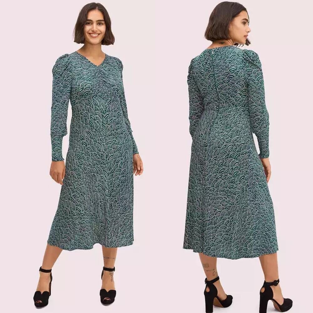 kate spade Teal and Black Patterned Midi Dress